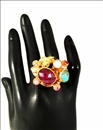 ANILLOS DE BISUTERIA CON TURQUESA Y GRANATE, DISEÑO ESPECTACULAR DE PIEDRAS