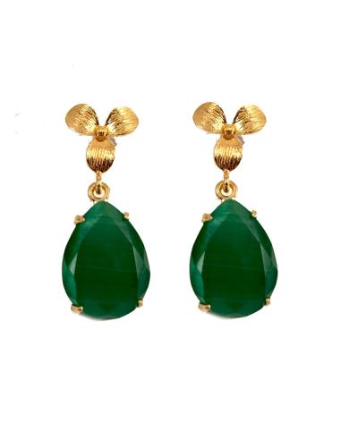 PENDIENTES PIEDRA FORMA DE LAGRIMA  COLOR VERDE