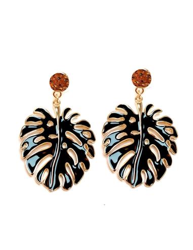 PENDIENTES LARGOS HOJA DE ADAN EN NEGRO