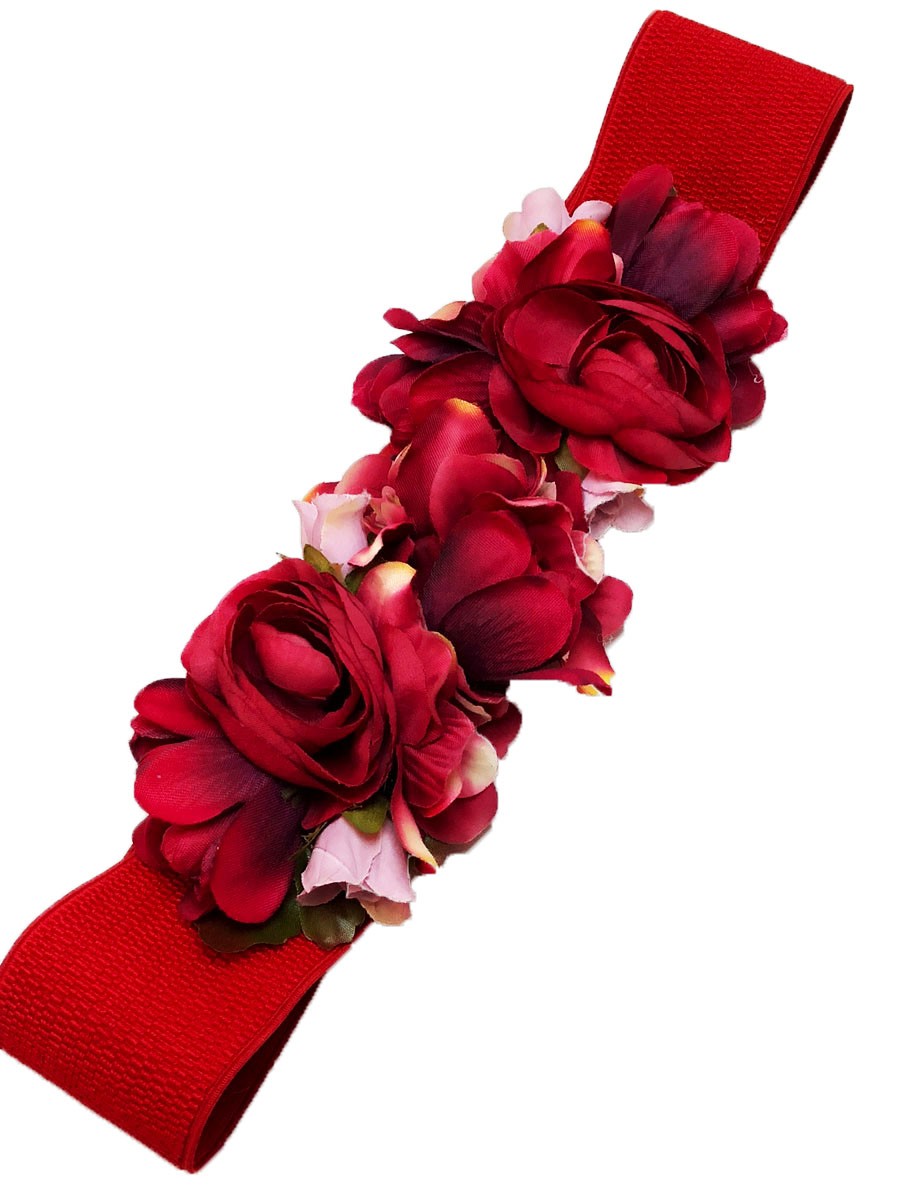 cinturones de mujer para vestido de fiesta. Fajin con flores rojo