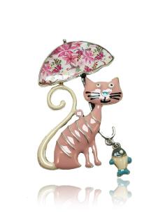 BROCHES ORIGINALES ROSAS CON GRACIOSO GATITO