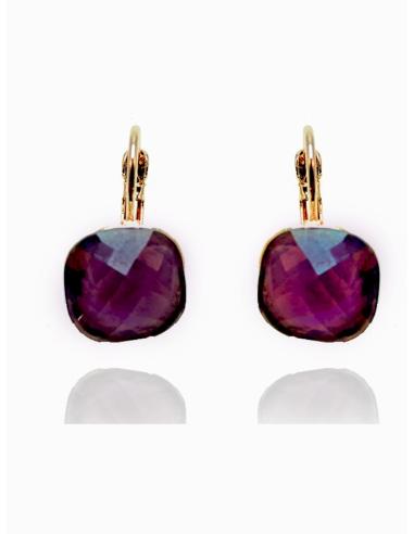 PENDIENTES DE BISUTERIA DORADA CON CRISTAL MORADO
