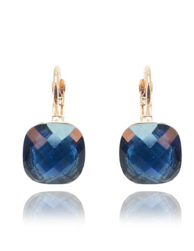 PENDIENTES DE BISUTERIA DORADA CON CRISTAL AZUL MARINO