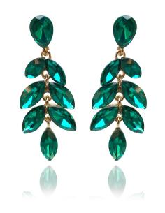 PENDIENTES VERDES PARA MUJER CON FINO DISEÑO DE CASCADA DE HOJITAS