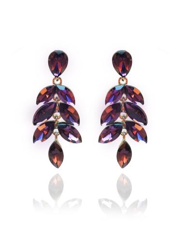 PENDIENTES MORADOS PARA MUJER CON FINO DISEÑO DE CASCADA DE HOJITAS