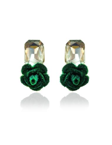 ELEGANTES PENDIENTES DE CRISTAL Y FLOR VERDE OSCURO