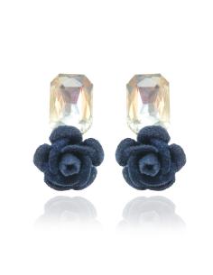producto ELEGANTES PENDIENTES DE CRISTAL Y FLOR AZUL MARINO