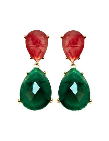 PENDIENTES DE BISUTERIA FINA PARA BODAS, COMBINADO EN CORAL Y VERDE