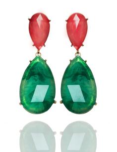 producto PENDIENTES LARGOS DE BISUTERIA FINA PARA BODAS, EN CORAL Y VERDE