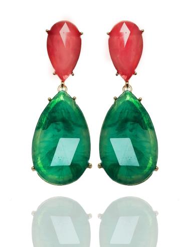 PENDIENTES LARGOS DE BISUTERIA FINA PARA BODAS, EN CORAL Y VERDE