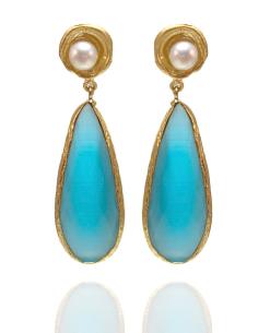PENDIENTES AZULES CON PRECIOSA LAGRIMA TALLADA PARA TU VESTIDO DE FIESTA