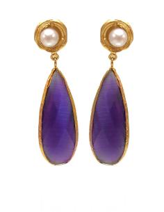 PENDIENTES MORADOS CON PRECIOSA LAGRIMA TALLADA PARA TU VESTIDO DE FIESTA