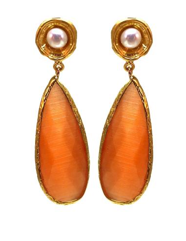 PENDIENTES NARANJAS CON PRECIOSA LAGRIMA TALLADA PARA TU VESTIDO DE FIESTA