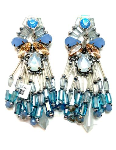 PENDIENTES LARGOS MUJER DE FIESTA ALTA BISUTERIA ES CRISTALES TALLADOS COLOR AZUL