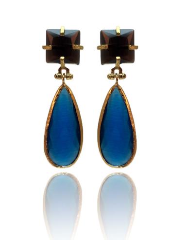 PENDIENTES LARGOS PARA BODAS AZULES CON ESTILIZADA LAGRIMA IDEAL RECOGIDOS