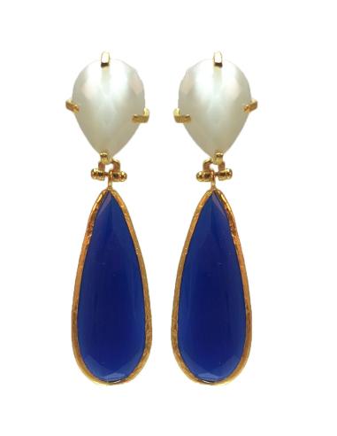 PENDIENTES LARGOS PARA BODAS AZULONES CON ESTILIZADA LAGRIMA IDEAL RECOGIDOS