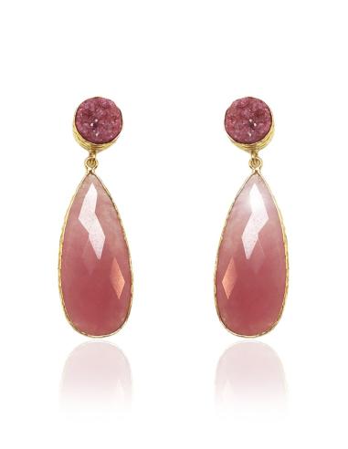 PENDIENTES MUJER ROSA CORAL CON PIEDRAS NATURALES