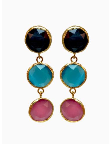 PENDIENTES LARGOS AZULES Y ROSAS PARA BODAS, IDEALES PARA RESALTAR TUS OJOS