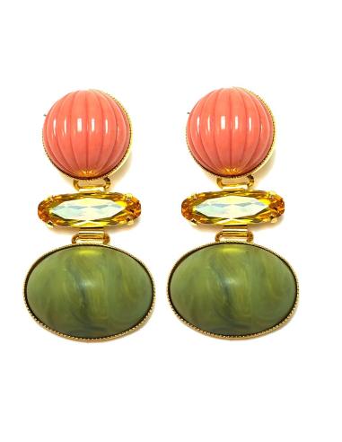 PENDIENTES MUJER ELGANTES CORAL CON RESINA DE PIEDRA VERDE