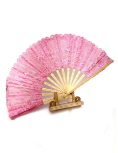 ABANICOS DE FIESTA EN  ENCAJE COLOR ROSA