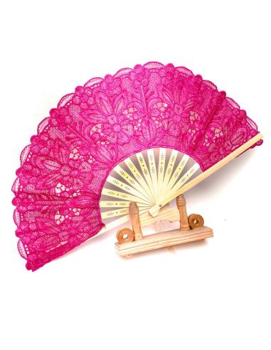 ABANICOS  ELEGANTES DE FIESTA EN  ENCAJE COLOR FUCSIA