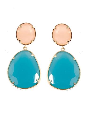 ELEGANTES PENDIENTES DE FIESTA EN CRISTAL COLOR AZUL CIELO Y ROSA PALO