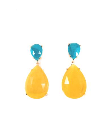 PENDIENTE PIEDRA NATURAL, CON MONTURA CHAPADA EN ORO, MEDIDAS: LARGO 4CM