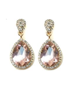PENDIENTES DE FIESTA DORADOS CON LAGRIMA ROSA, PRECIOSOS PENDIENTES QUE TE QUEDARAN DIVINOS