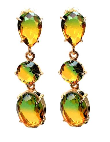 PENDIENTES LARGOS DE BISUTERIA EN VERDE TORNASOL CON AMARILLO