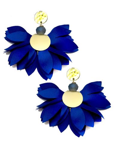 PENDIENTES LARGOS AZULONES CON PRECIOSA FLOR DE TELA, QUEDAN ESPECTACULARES, PRUEBALOS CON TU VESTIDO DE FL