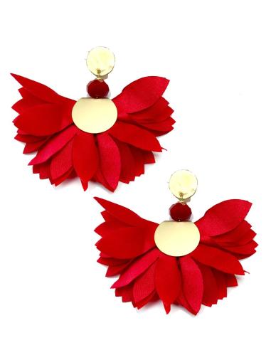PENDIENTES LARGOS ROJOS CON PRECIOSA FLOR DE TELA, QUEDAN ESPECTACULARES, PRUEBALOS CON TU VESTIDO DE FLAME