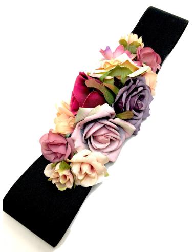 CINTURONES DE FLORES NEGRO Y MALVAS PARA TU VESTIDO DE FIESTA