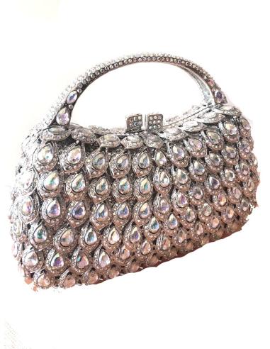 BOLSOS JOYA PARA BODAS Y MADRINAS EN COLOR PLATA CON FORMA REDONDEADA Y ASA