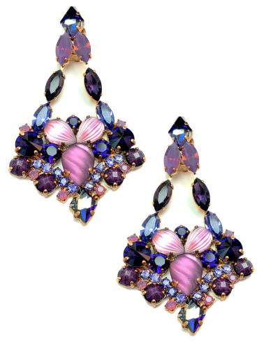 PENDIENTES GRANDES  CRISTAL SWAROSVKI MORADOS UNOS PENDIENTES DE ALFOMBRA ROJA