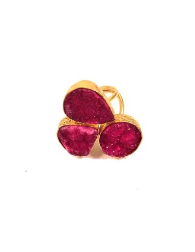 ANILLO FUCSIA TRES PIEDRAS DRUSAS