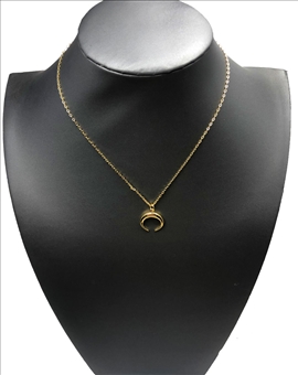 COLLAR COLMILLO DE DOBLE CUERNO MONTADO EN ACERO CON BAÑO ORO 2