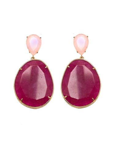 PENDIENTES LARGOS DE PIEDRA EN TONOS ROSA Y BUGAMBILIA