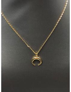 COLLAR COLMILLO DE DOBLE CUERNO MONTADO EN ACERO CON BAÑO ORO