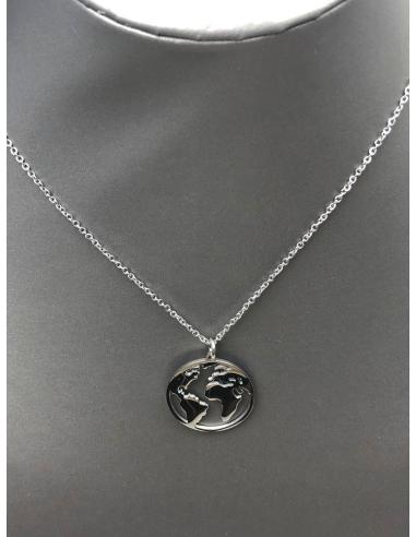 COLLARES BISUTERIA FINA COLGANTE MAPA MUNDO EN ACERO