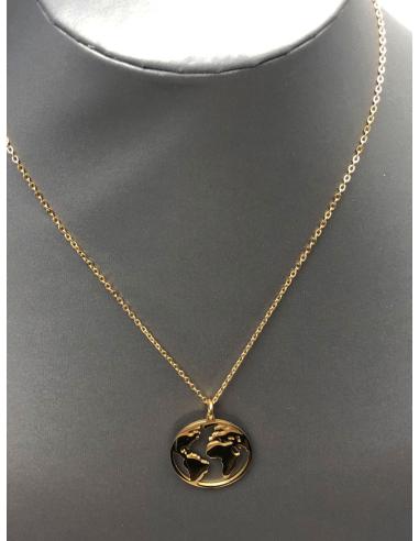 COLLARES BISUTERIA FINA COLGANTE MAPA MUNDO CON BAÑO DE ORO