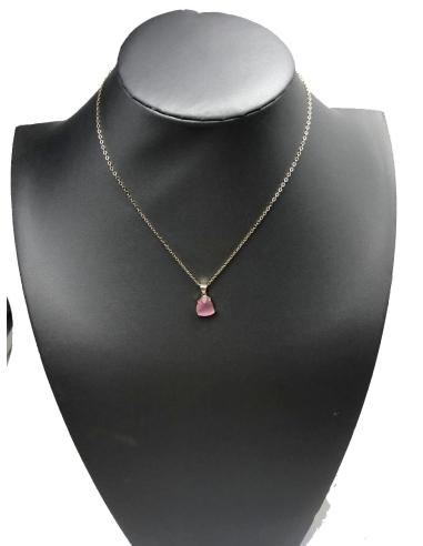 COLLARES BISUTERIA FINA CON COLGANTE PIEDRA OJO DE GATO ROSA