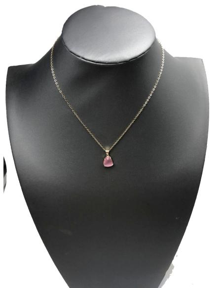COLLARES BISUTERIA FINA CON COLGANTE PIEDRA OJO DE GATO ROSA
