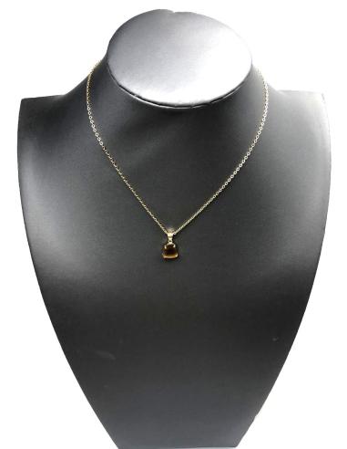 COLLARES BISUTERIA FINA CON COLGANTE PIEDRA OJO DE GATO MARRON