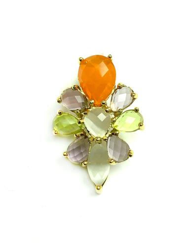 COLGANTES MUJER CHAPADOS EN ORO, ELEGANTE FLOR VERDE Y NARANJA