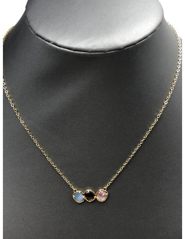 COLLARES BISUTERIA FINA CON COLGANTE TRICOLOR DE PIEDRA Y BAÑO ORO