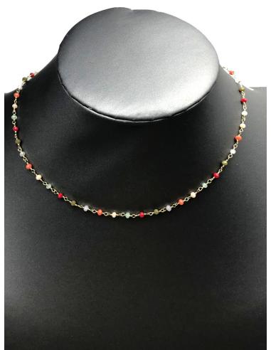 COLLARES BISUTERIA FINA CON CADENA Y BOLITAS ROJAS Y NARANJAS