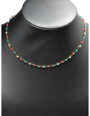 COLLARES BISUTERIA FINA CON CADENA Y BOLITAS MULTICOLOR