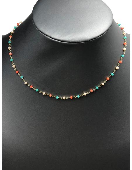 COLLARES BISUTERIA FINA CON CADENA Y BOLITAS MULTICOLOR