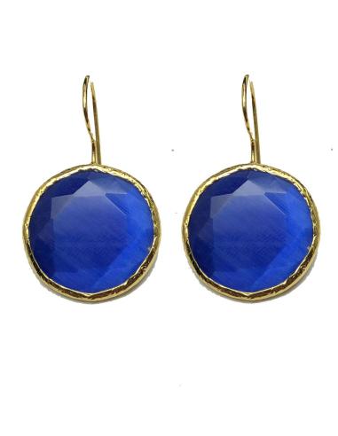 PENDIENTES MUJER CON BAÑO DE ORO Y PIEDRA AZULONA NATURAL