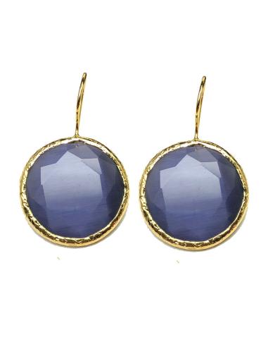 PENDIENTES MUJER CON BAÑO DE ORO Y PIEDRA MORADA NATURAL